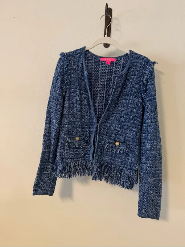 Lilly Pulitzer Simora Fringe Tweed Cardigan - Blue - Image 5