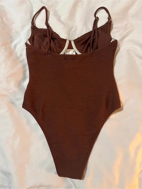 Billabong Chocolate Brown Ribbed One-Piece Swimsuit - Image 3