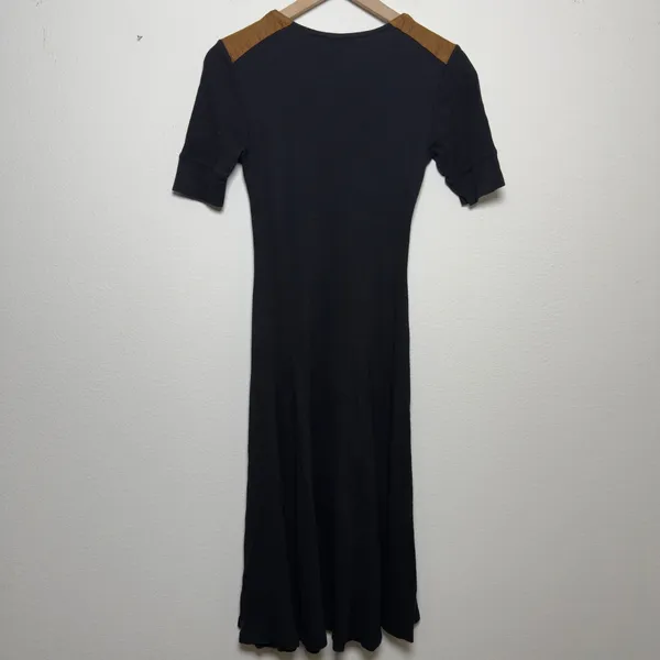 Lauren Ralph Lauren‎ Women Black Ribbed Midi Dress Suede Equestrian Preppy Swing - Image 8