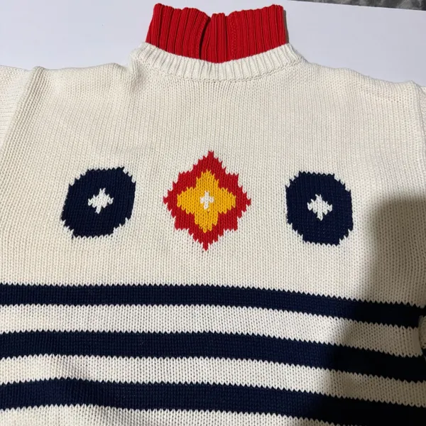 Chicken Face Intarsia Knit Sweater Women M White Blue Red Nautical‎ Coastal - Image 12