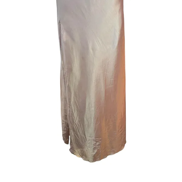 Slip Dress Long High Slit Drapery Neck Beige Ankle SZ SM Y2K Romantic Boho Chic - Image 3