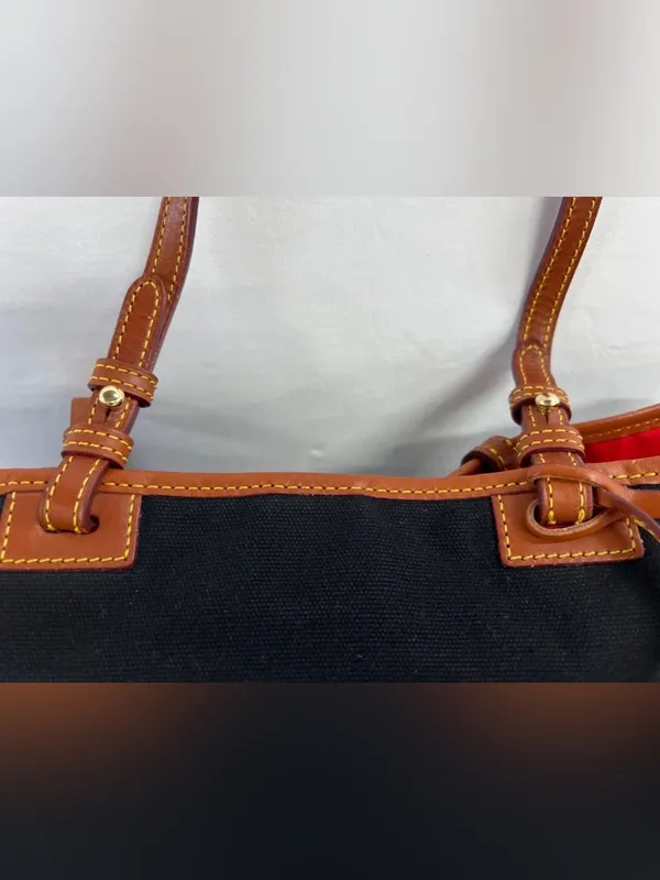 Dooney & Bourke Black and Tan Canvas & Leather Tote - Image 6