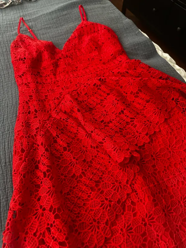 Lulus Red Lace Cocktail Dress - Image 4