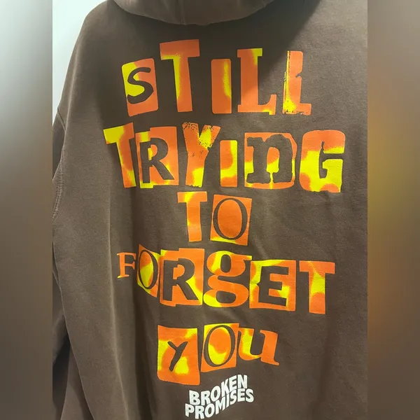 Broken Promises Brown Hoodie with Green Skull Graphic Pullover size Large - Image 9