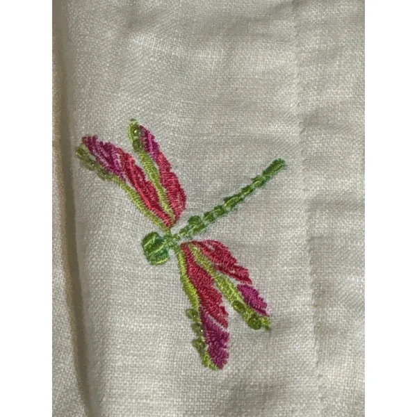 Paraphrase Linen Pants Womens 12 Ivory Embroidered Dragonfly Wide Leg Crop - Image 6