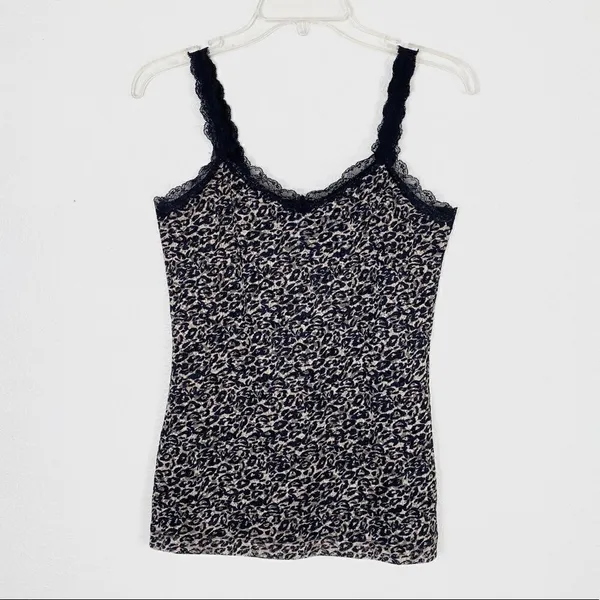 White House | Black Market Brown & Black Animal Print Lace Trim Cami Tank Top - Image 3