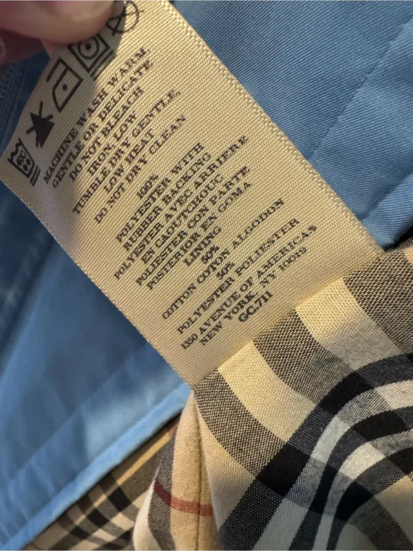 Burberry Classic Light Blue Rain Coat with Plaid Lining - Image 3