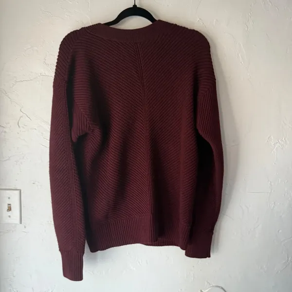 Victoria Beckham Knit Cardigan Sweater Burgundy Button Front V Neck Size 2 Large - Image 4
