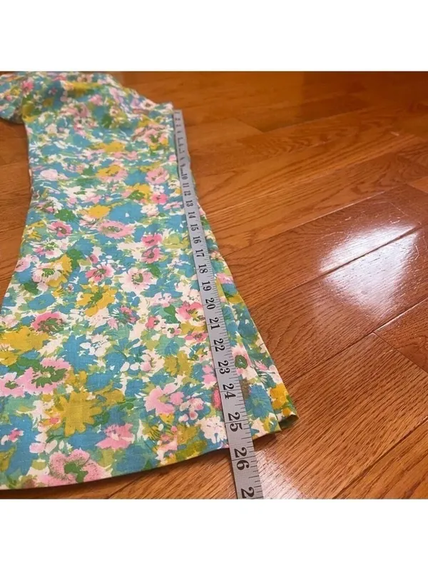 Zara High-Waisted Retro Floral Kick Flare Linen Pants Disco Cottagecore Sz 4 - Image 8
