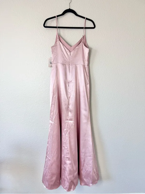 Birdy Grey Satin Light Pink V-Neck Maxi Dress Size Small - Image 6