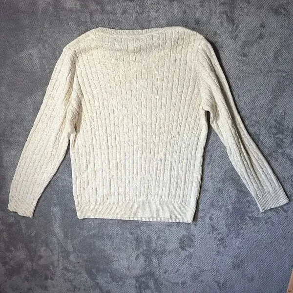 Karen Scott LRG Cream Cable Knit Crewneck Sweater Cotton Blend Speckled Academia - Image 7