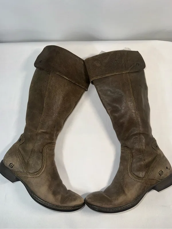 Born Women's 7 M Distressed Brown Leather Fold-Over Cuff Knee High Riding Boots - Image 3