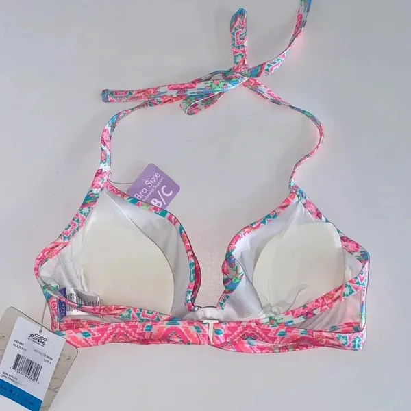NWT Coco Rave 36B/C halter push-up bikini top bright ruched‎ hot pink orange - Image 4