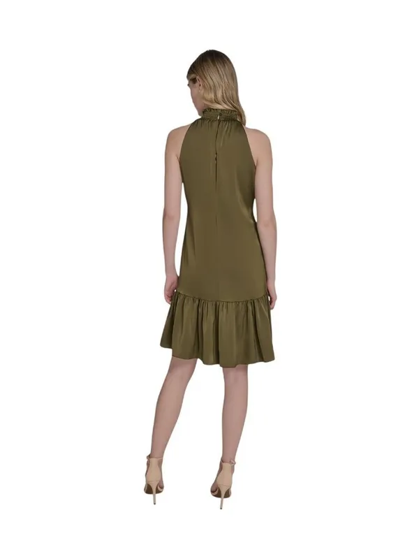 NWT Vince Camuto Satin Ruffled A-Line Halter Dress VC5M6576 Olive Green 6 - Image 2