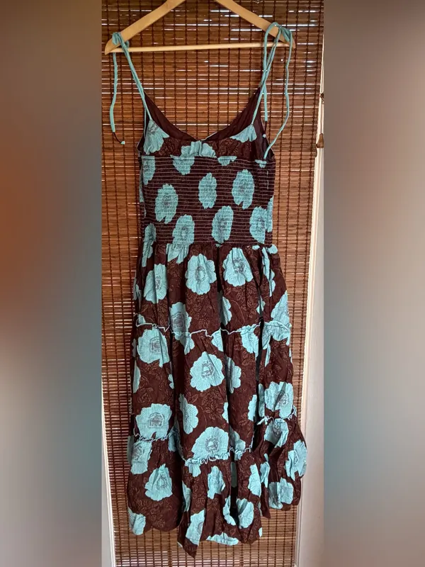 NWT Free People Adriel Floral High-low Midi Dress Nutmeg Blue L $168 - Image 11