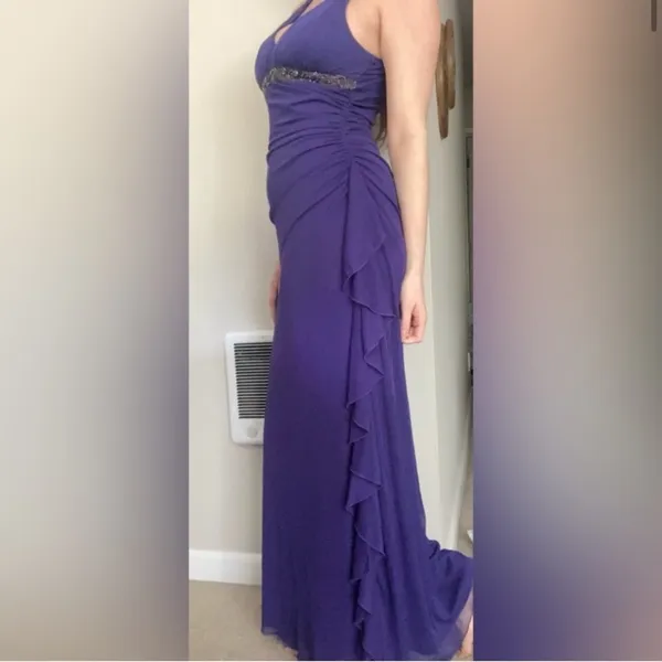 Vintage Y2K City Triangles Purple Asymmetrical Ruffle Formal Dress Medium - Image 3