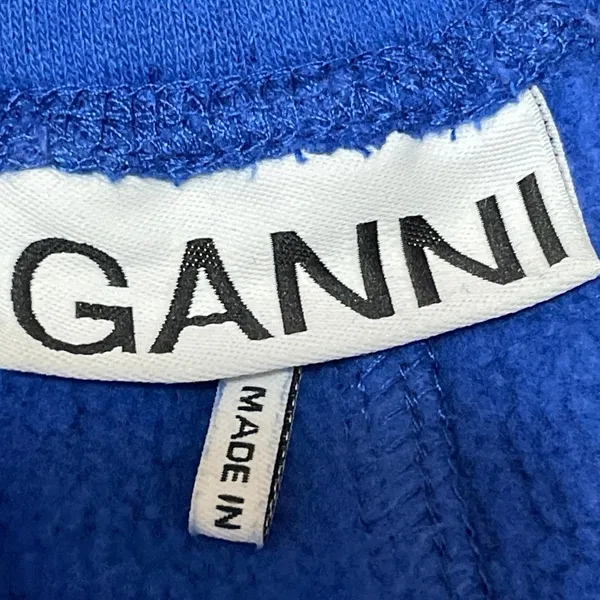 Ganni Women's Blue High Rise Drawstring Fleece Lounge Wide Sweat Shorts Size S - Image 4