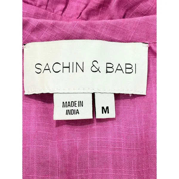 Sachin & Babi Pink Orange Dip Dye‎ Smocked Tiered Cotton Mini Dress Resort M - Image 3