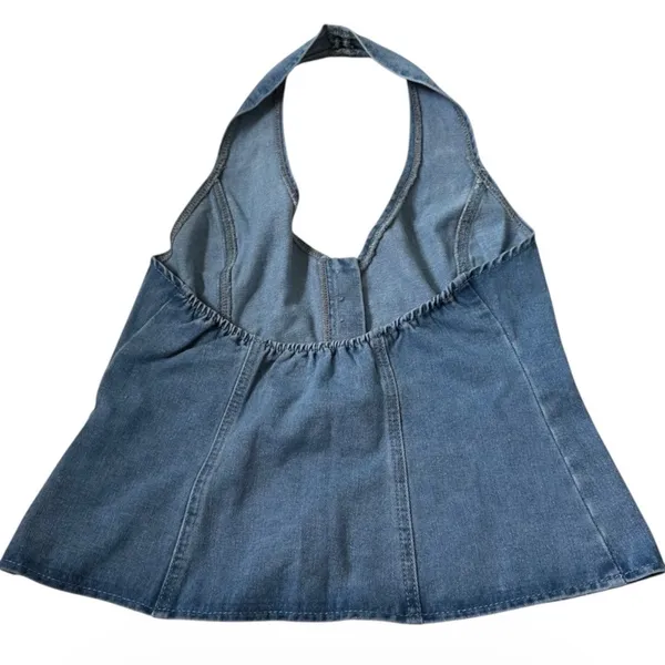 Shein Dazy Women Blue Denim Halter Top Button Front Backless Vest Size L | 0351 - Image 6