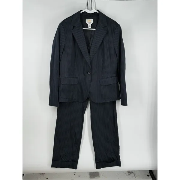 Talbots Pinstriped Single Breasted Suit Jacket Size 16 Navy‎ - Image 3