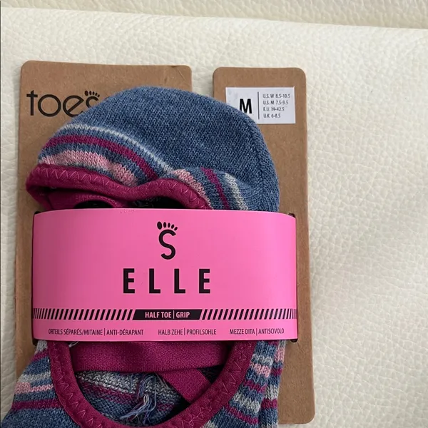 Toesox Elle Striped Toe Socks - Blue and Pink - Image 5