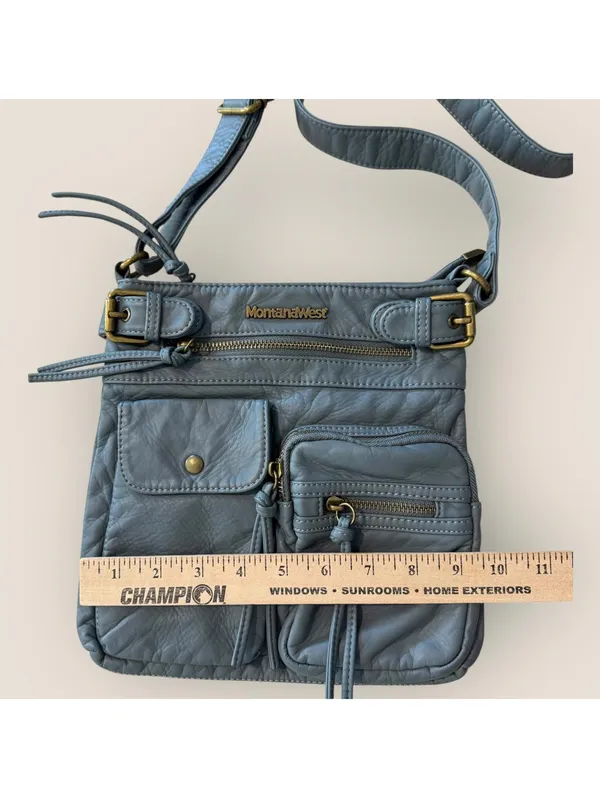 Montana West Blue Vegan Leather Crossbody Bag Multi Pocket Y2K Boho - Image 7