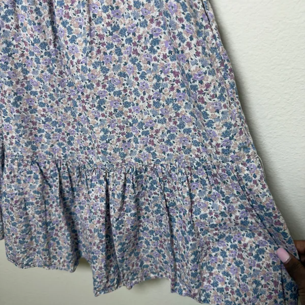 Uniqlo Women Mini Dress XS Ditsy Floral Cottage Tiered Babydoll Purple‎ Wedding - Image 4