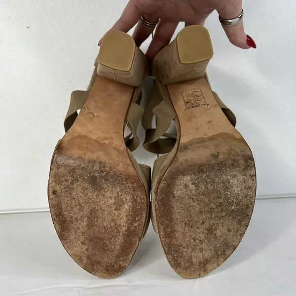 Stuart Weitzman Size 38 US 7.5 Heels‎ Elastic Strap Wrap Tan Suede High Chunky - Image 9