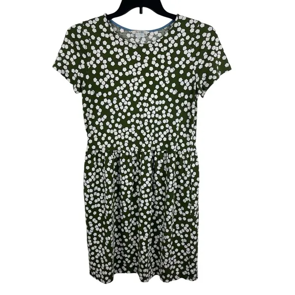 Boden Green White Floral Dress 8L Short Sleeve Fit & Flare Pockets Modal - Image 2