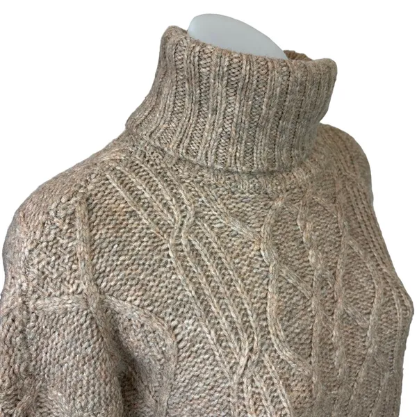 American Eagle Womens Tan Cable Knit Argyle Turtleneck Oversized Sweater Top XXS - Image 4