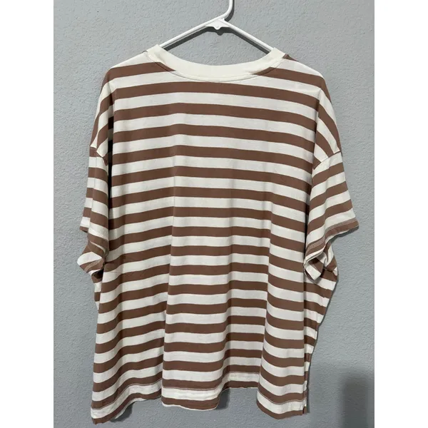 Old‎ Navy Womens T-Shirt 3X Brown White Striped Oversized Cotton Short Sleeve - Image 3