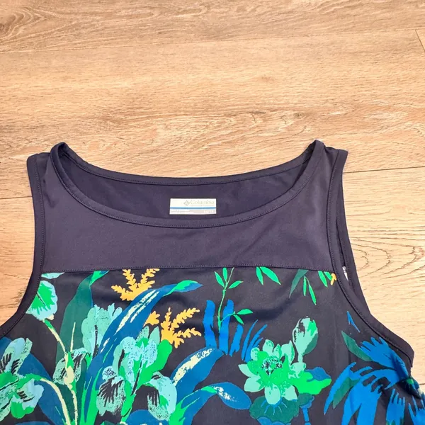 Columbia Tropical Floral Tank Top Dress‎ Blue Green Zip Front Athletic XSmall XS - Image 3
