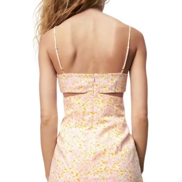 Zara Floral Linen Blend Cut-out Mini Pink Strappy Dress Small - Image 2