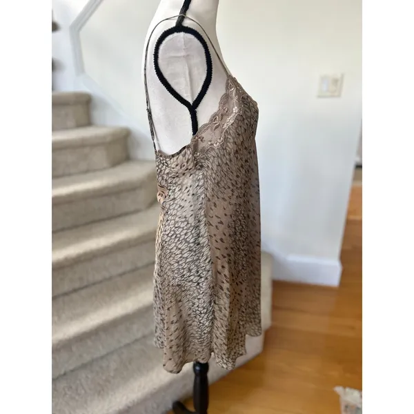 Victoria Secret Brown Tan Leopard Print Lace Trim Slip Nightie Lingerie - Image 3