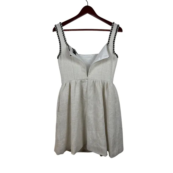 Cider Dress S Ivory Metallic Tweed Braided Trim Square Neck Mini Pockets NEW - Image 6