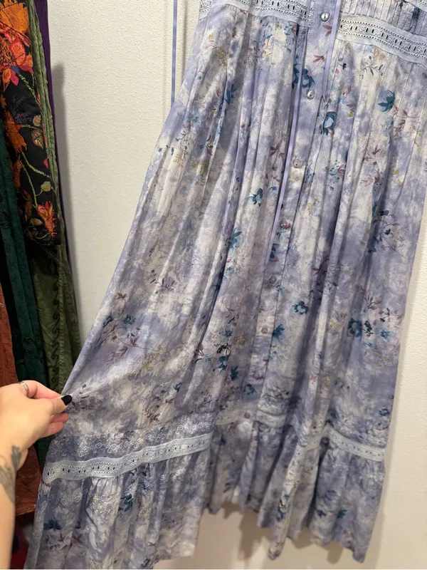 Anthropologie Lace Trim Floral Maxi Dress Large NWT Blue Cottagecore - Image 6