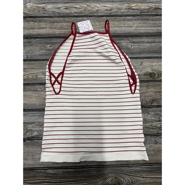 FREE PEOPLE Movement Red And Cream Stripe High Neck Tank Top M/L - Image 2