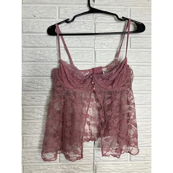 Out From Under Lace Babydoll Top Womens XL‎ Pink Excellent Underwire Bustier - Image 2