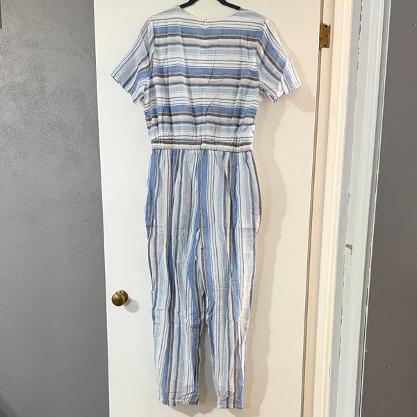 Polagram Blue and White Striped Short-Sleeve Jumpsuit - Image 5