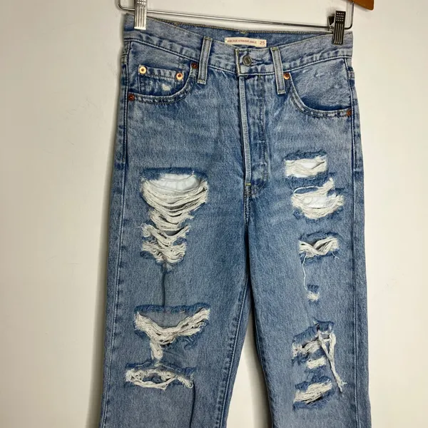 Levi's ribcage straight ankle jeans distressed light wash womens size 25‎ trendy - Image 3