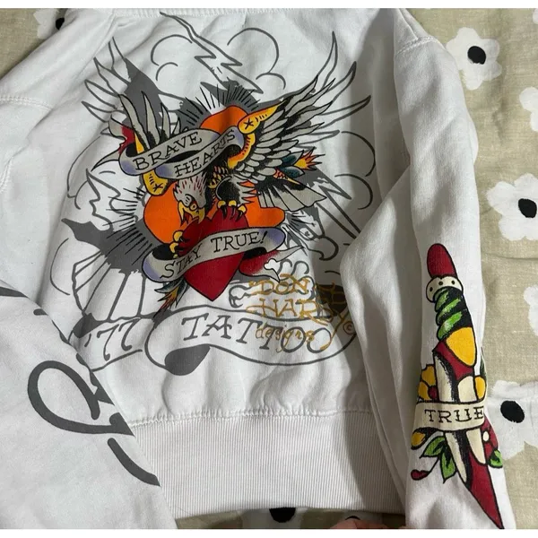 Ed Hardy White Cropped Zip Up Hoodie - Image 6