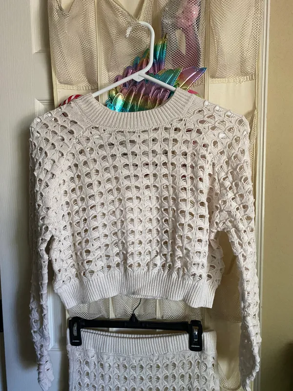 Crochet Sweater Set White - Image 2