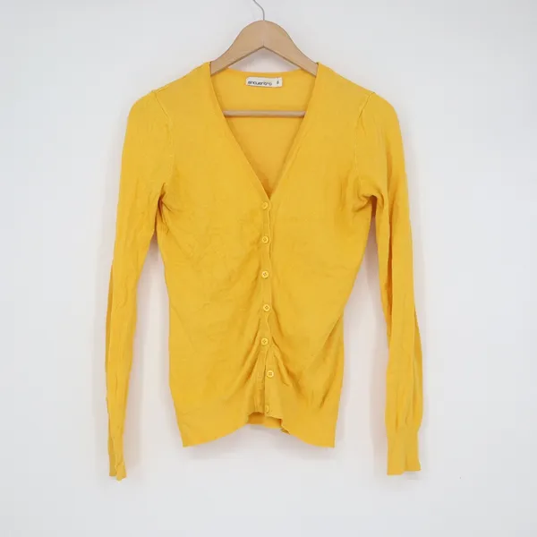 Encuentro Stock Womens Yellow V-Neck Button Front Long Sleeve Cardigan Size S - Image 2