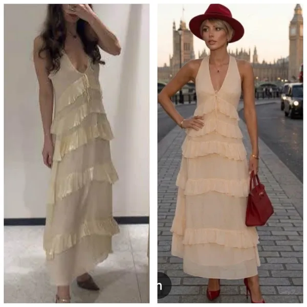 Zara Chiffon Ruffled Cream Midi Dress 4772/314 NWT Size Small Boho Romantic - Image 3