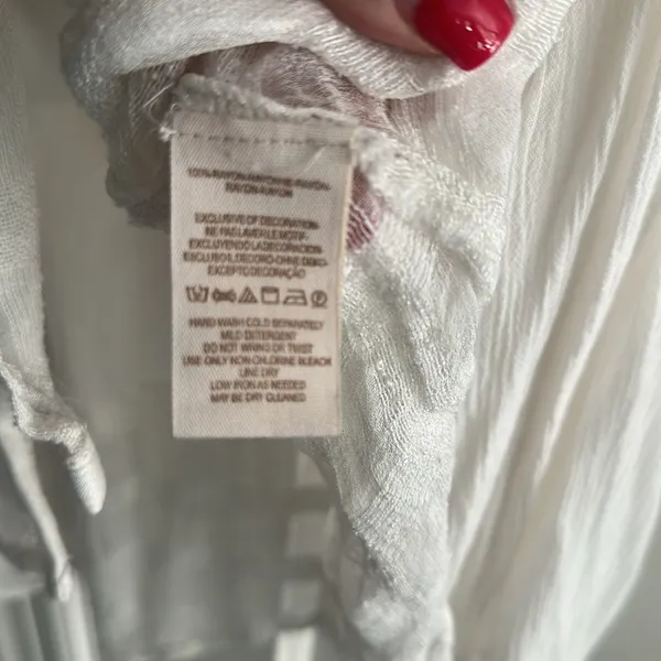 Free People large rayon gauzy flowy Elegant off scoop White Button-Up Top - Image 6