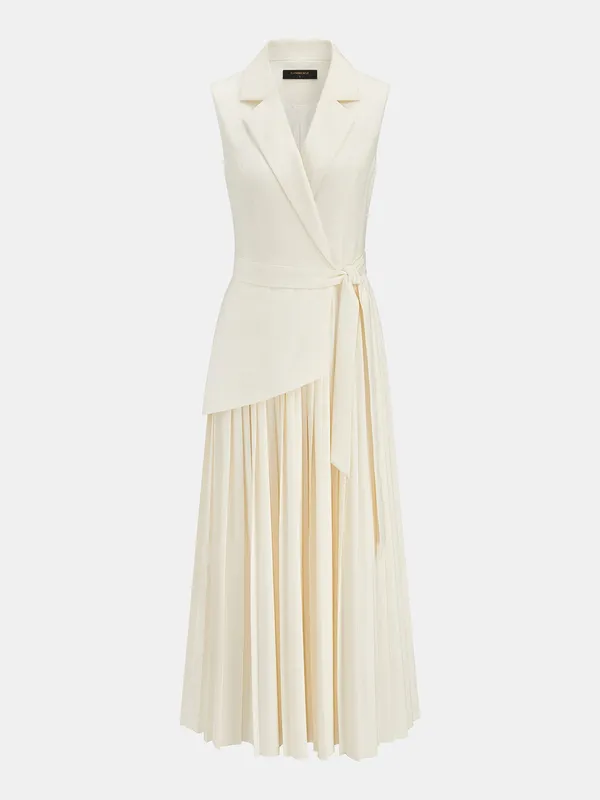 Commense Sleeveless Belted Pleated Blazer Maxi Dress Beige Size Small NWT - Image 2