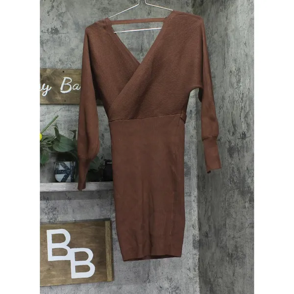 NWT Rosie Harlow Neck Dolman Sleeve Ribbed Sweater Dress Capuccino Brown S - Image 6
