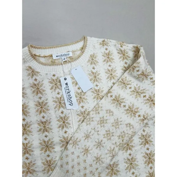 Workshop Republic Clothing Womens Sweater Size S Fair Isle Cream Gold Cozy - Image 11