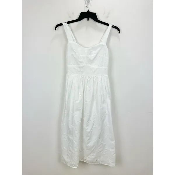 NEW J.Crew Eyelet Midi Dress Cotton Cottagecore Pockets Retro A Line White US 6 - Image 4