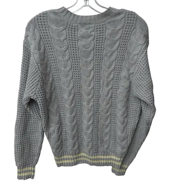 American Eagle Women's Size Small‎ Gray Cable Knit Sweater Crew Neck Fisherman - Image 4